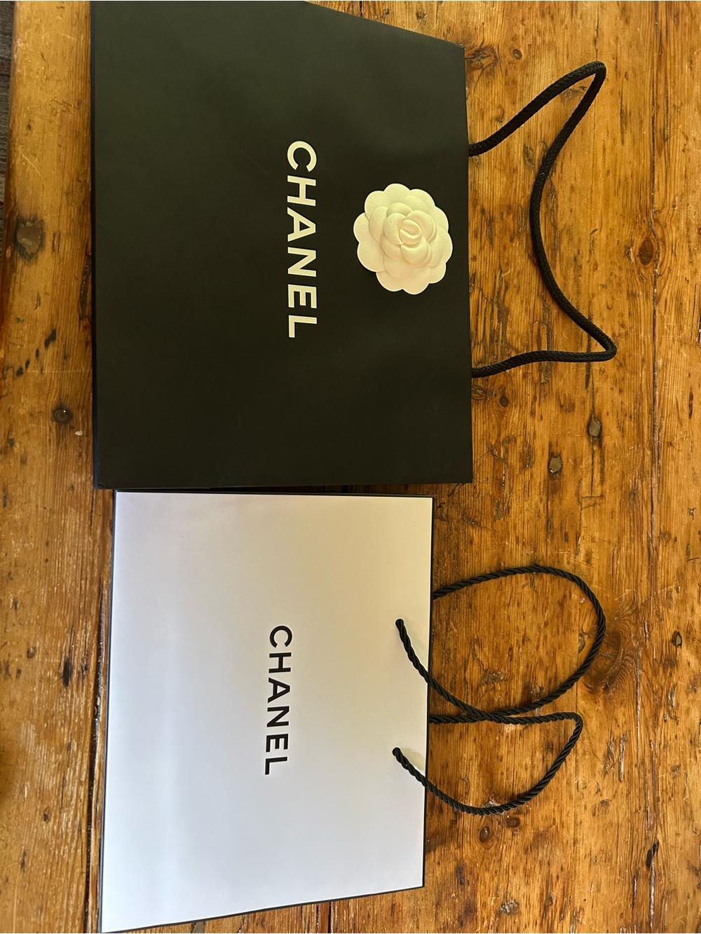 Chanel Black & White Shopping Bags with Camellia Logo